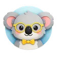 Cartoon-style illustrated dog face with a playful accessory, featuring bold flat colors and friendly expression.